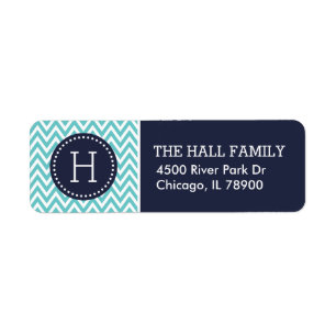 Navy and Turquoise Chevron Monogram Return Address Label