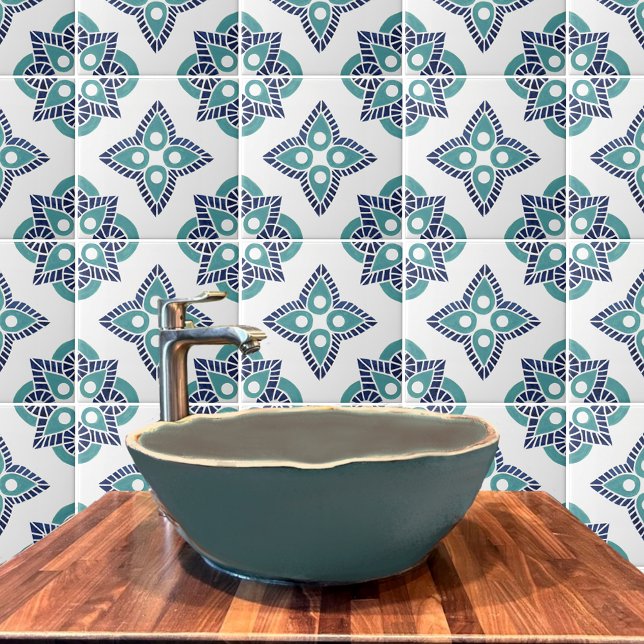 Navy and turquoise geometric Ceramic tile (Creator Uploaded)