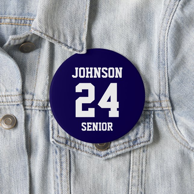 Navy and White Athlete Name Jersey Number 10 Cm Round Badge (In Situ)