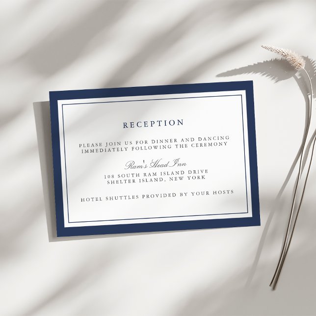 Navy and White Border Wedding Reception Enclosure Card (Creator Uploaded)