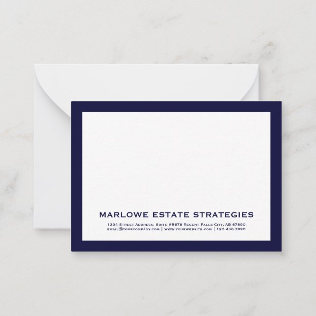 Navy and White Business Note Card (Back)