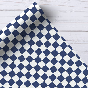 Navy and White Chequerboard Pattern Wrapping Paper