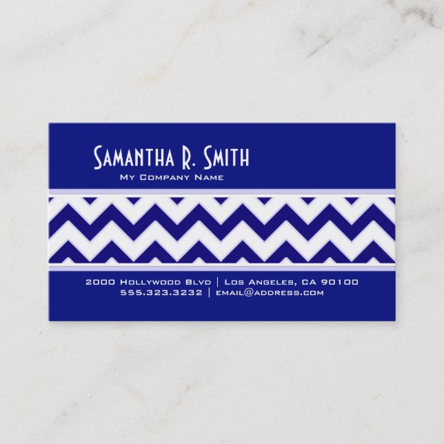 Navy and White Chevron Pattern Business Card (Front)