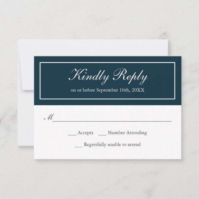 Navy and White Classic Simple Elegant Wedding RSVP (Front)
