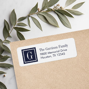 Navy and White Classic Square Monogram Address Return Address Label