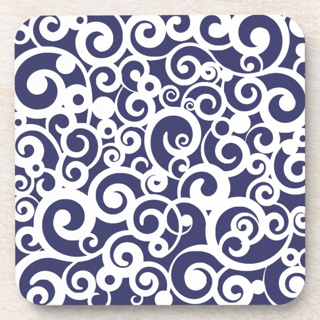 Navy and White Crazy Swirl Coasters (Front)