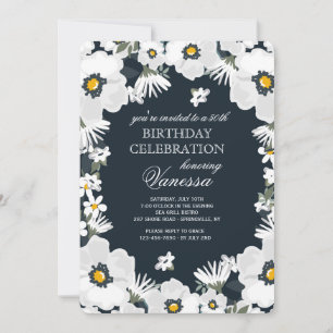 Navy and White Daisies Invitation