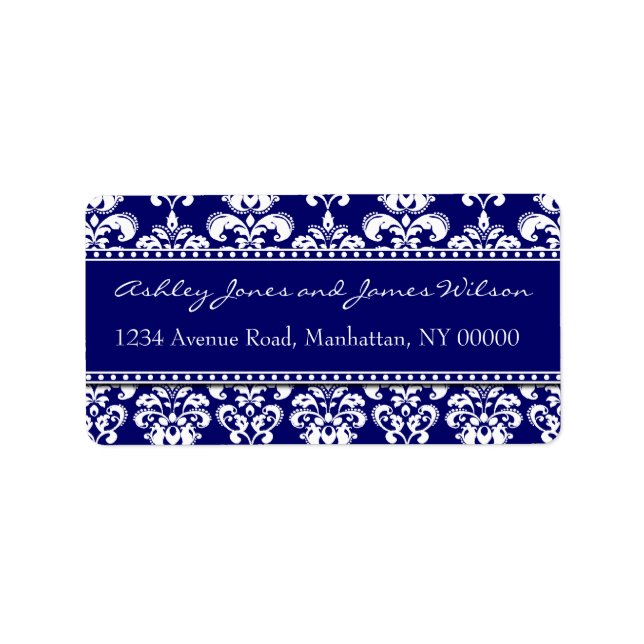 Navy and White Damask Address Labels (Front)