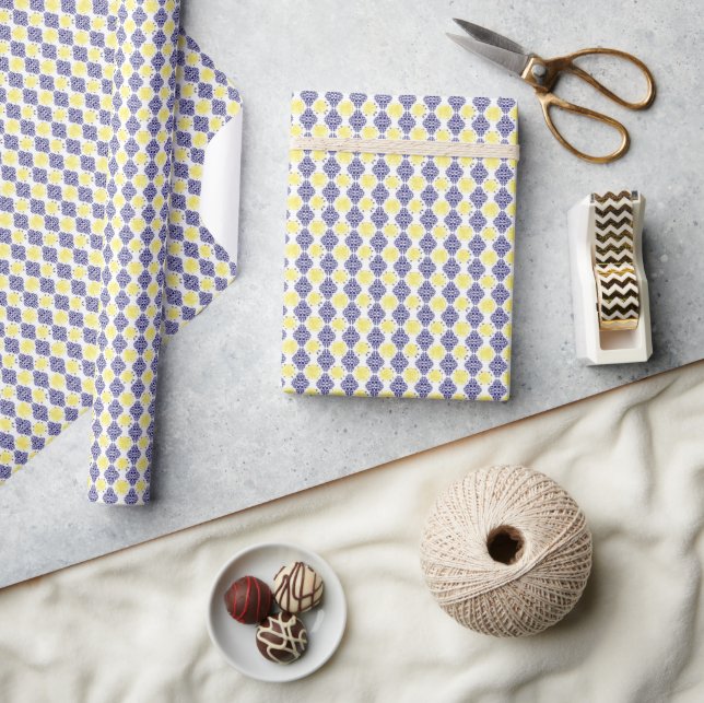 Navy and White Damask Lemon Pattern Wrapping Paper (Crafts)