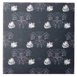 Navy and White Duplex Houses Ceramic Tile