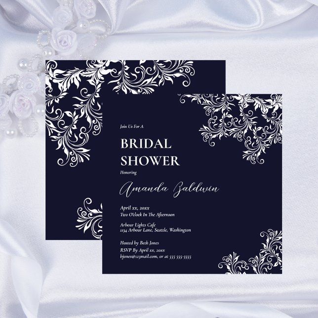 Navy and White Elegant Bridal Shower Invitation (Navy and White Elegant Bridal Shower Invitation)