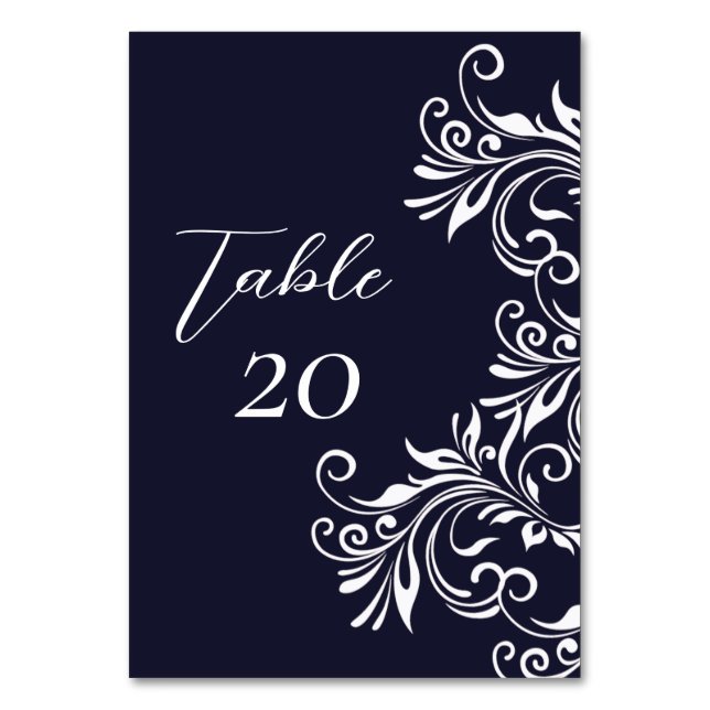 Navy and White Elegant Wedding Reception  Table Number (Front)
