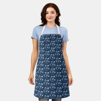 Navy and White Fall Leaves Pattern Apron