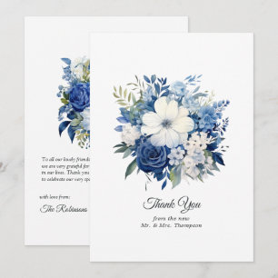 Navy and White Floral Wedding Thank You Card