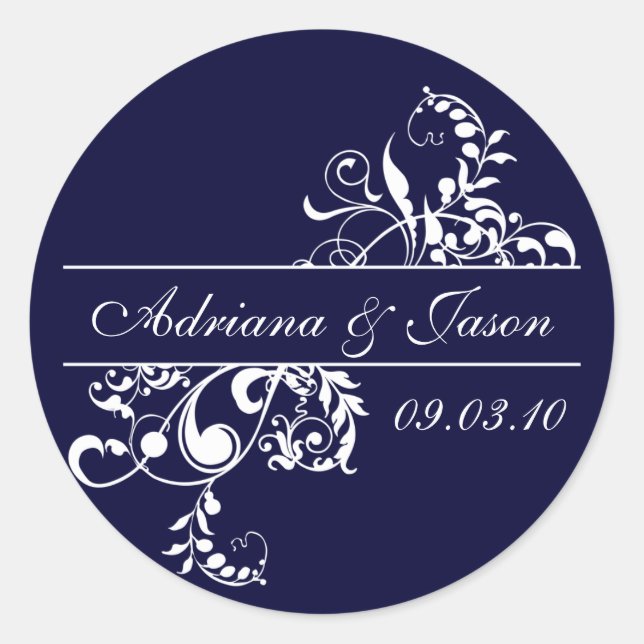 Navy and White Flourish Monogram Sticker (Front)