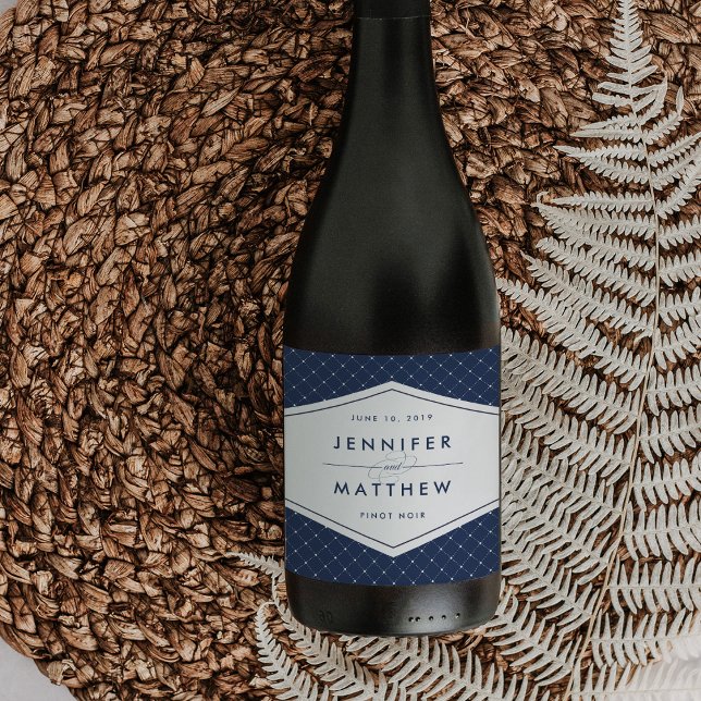 Navy and White Geometric Wedding Wine Labels (Creator Uploaded)