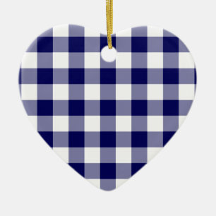 Navy and White Gingham Pattern Ceramic Ornament