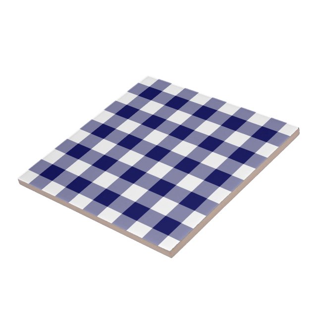 Navy and White Gingham Pattern Ceramic Tile (Side)