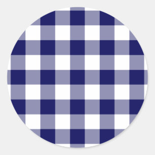 Navy and White Gingham Pattern Classic Round Sticker