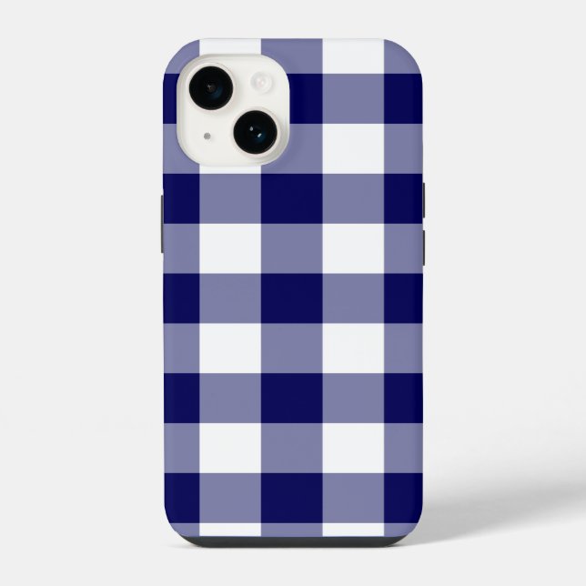 Navy and White Gingham Pattern iPhone Case (Back)