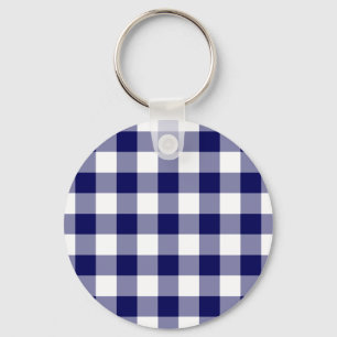 Navy and White Gingham Pattern Key Ring