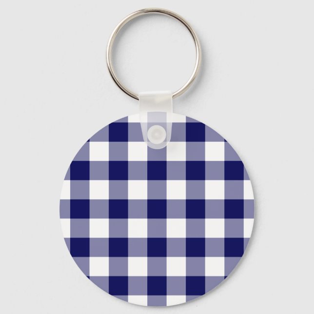 Navy and White Gingham Pattern Key Ring (Front)