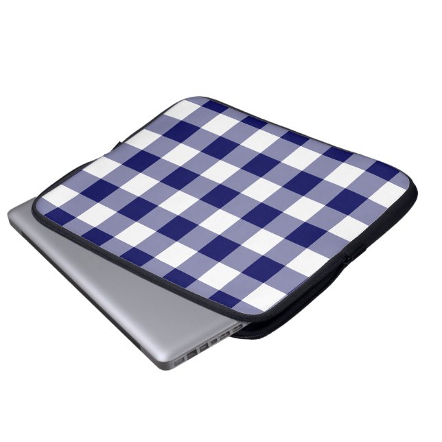 Navy and White Gingham Pattern Laptop Sleeve (Front Bottom)