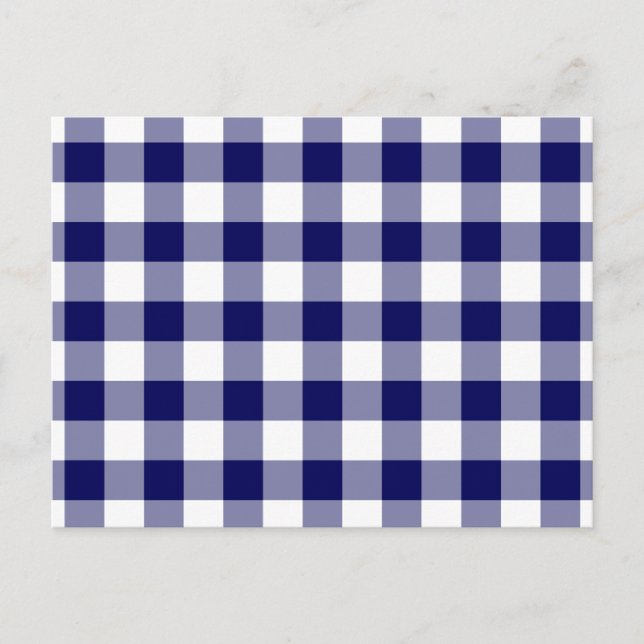 Navy and White Gingham Pattern Postcard (Front)