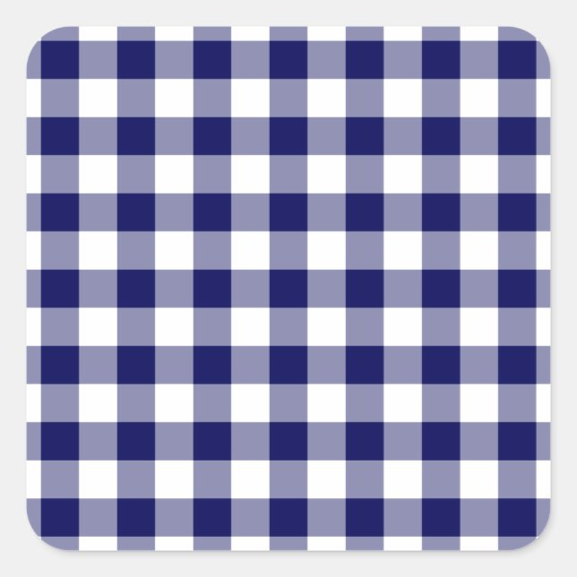 Navy and White Gingham Pattern Square Sticker (Front)