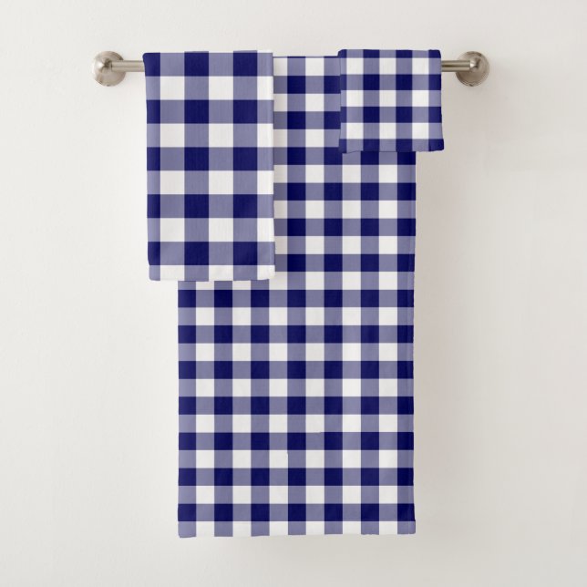 Navy and White Gingham Plaid Towel Set (Insitu)