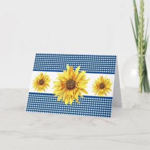 Navy and White Gingham Sunflower Blank Inside Card