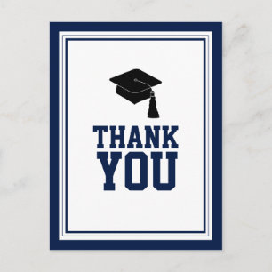 Navy and White Graduation Thank You Postcard