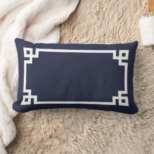 Navy and White Greek Key Border Lumbar Cushion