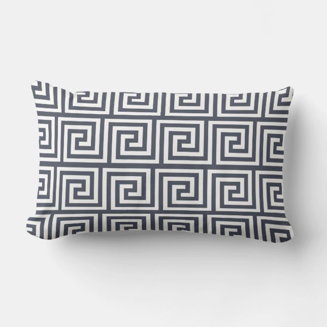 Navy and White Greek Key Pattern Lumbar Pillow (Front)