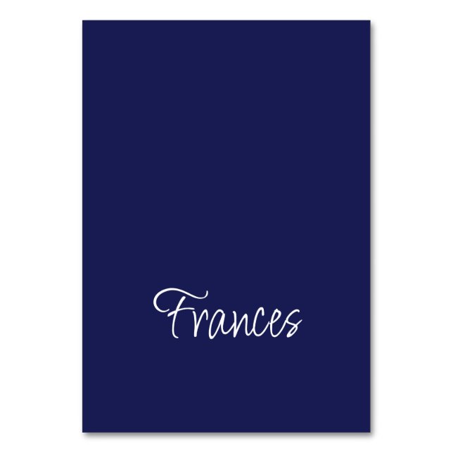 Navy and White Individual First Name Place Cards (Front)