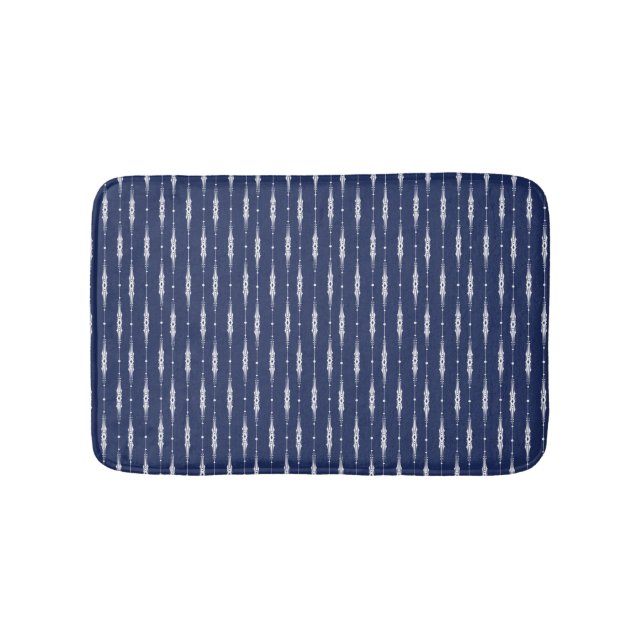 Navy and White Intricate Line Pattern Bath Mat (Front)