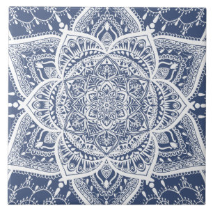 Navy and White Mandala - Loergann in Whale Shark Ceramic Tile