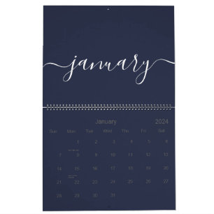 Navy and White Minimalist 2026 Calendar