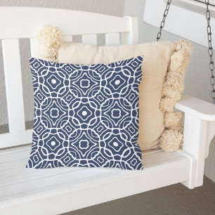 Navy and White Modern Quatrefoil Pattern Outdoor Cushion