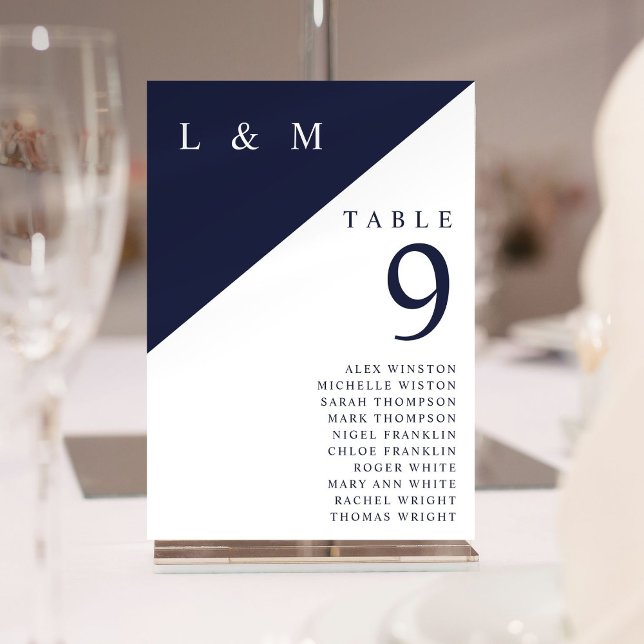 Navy And White Monogram Table Number Seating Chart (Navy And White Monogram Table Number Seating Chart)
