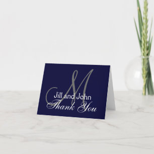 Navy and White Monogrammed Thank You Card