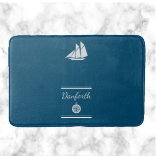 Navy and White Nautical Bath Mat