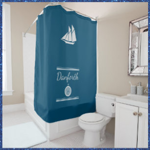 Navy and White Nautical Shower Curtain