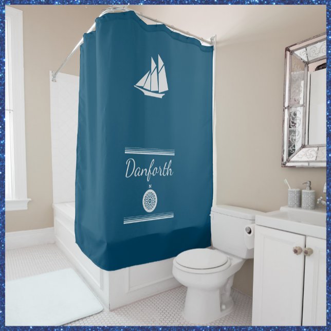 Navy and White Nautical Shower Curtain (Creator Uploaded)