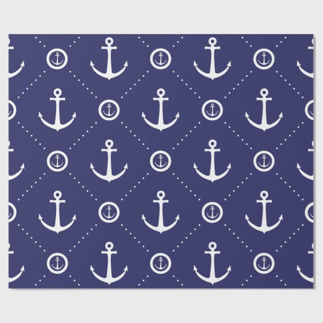 Navy and  White Nautical Wrapping Paper (Flat)