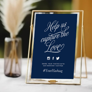 Navy and White Personalised Wedding Hashtag Sign