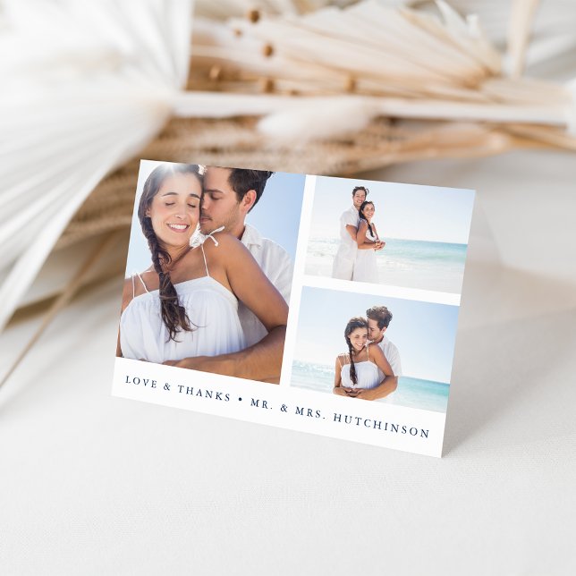 Navy and White Photo Collage Wedding Thank You Card (Creator Uploaded)