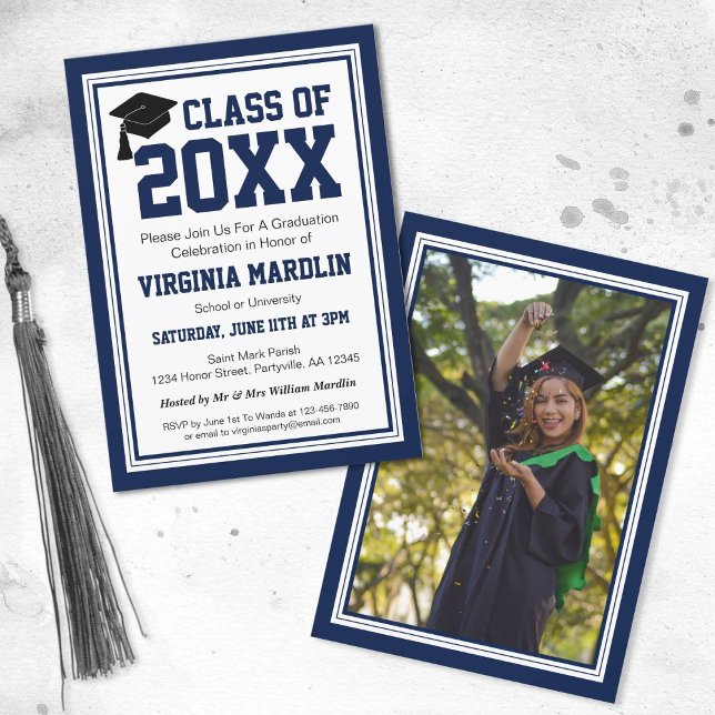 Navy and White Photo Graduation Party Invitation (Creator Uploaded)
