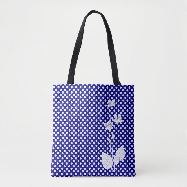 Navy and White Polka Dot Tote Bag (Front)