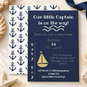 Navy and White Sailboat and Anchor Baby Boy Invitation